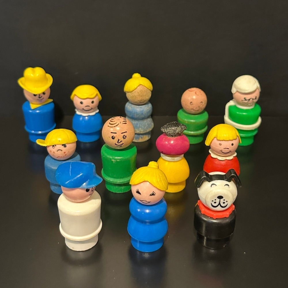 Vintage Fisher Price Little People Wood Plastic Figure Lucky Dog Cowboy 12pc lot